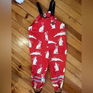 Mini Rodini Red Rain Overalls with Bunny Design